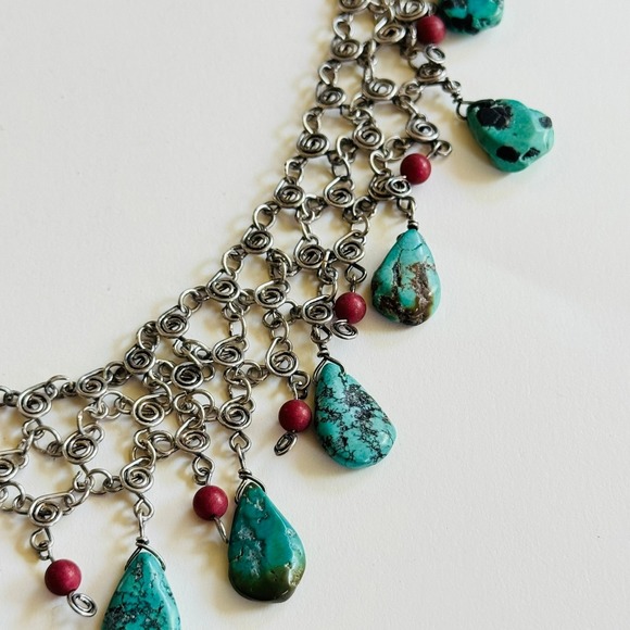 BOHO Turquoise Coral collar Necklace VtG Genuine Gemstone stone Natural 16" Y2k - Picture 4 of 7